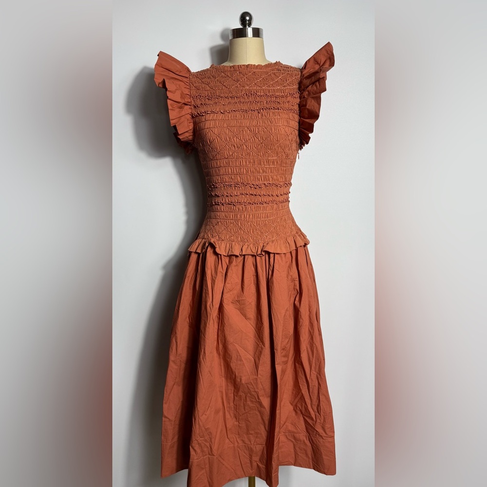 NWT Ulla Johnson Madeline Ruffled
Smocked Midi Dress in Clay Sz 2‎ $595 - Picture 4 of 7